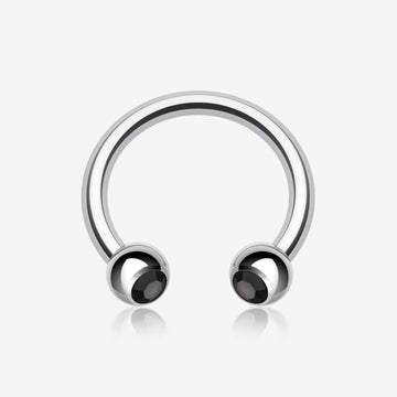 Gem Ball Steel Horseshoe Circular Barbell-Black
